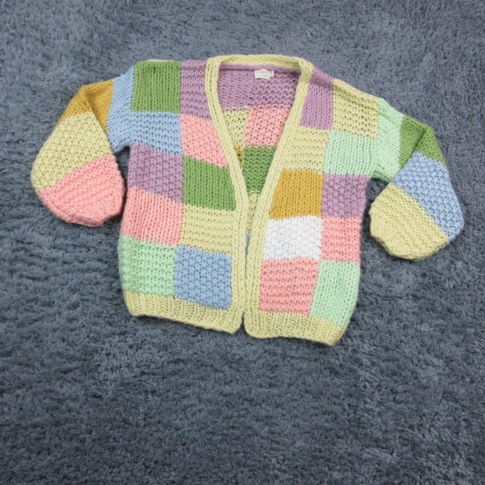 Dreamers By Debut Cardigan Sweater Womens S/M Multicolor Chunky Patchwork Knit